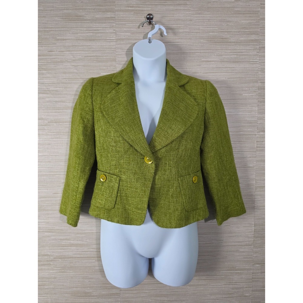 Hobbs Cropped Blazer Jacket Womens Green Tweed Textured Single Breasted Formal